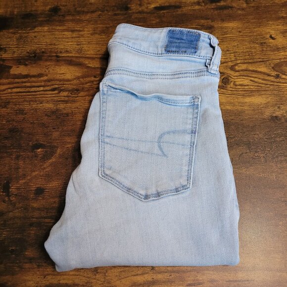 American Eagle Jeans 2s Jegging Next Level Stretch Hi Rise Light Wash Ripped - Picture 3 of 13